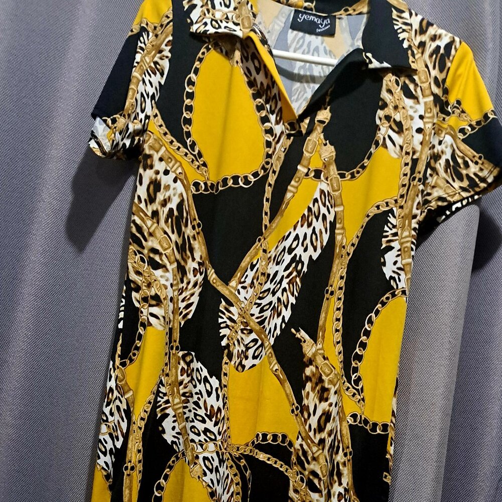 Yemaya Fashion Sz M Leopard / Gold / Chain pattern dress